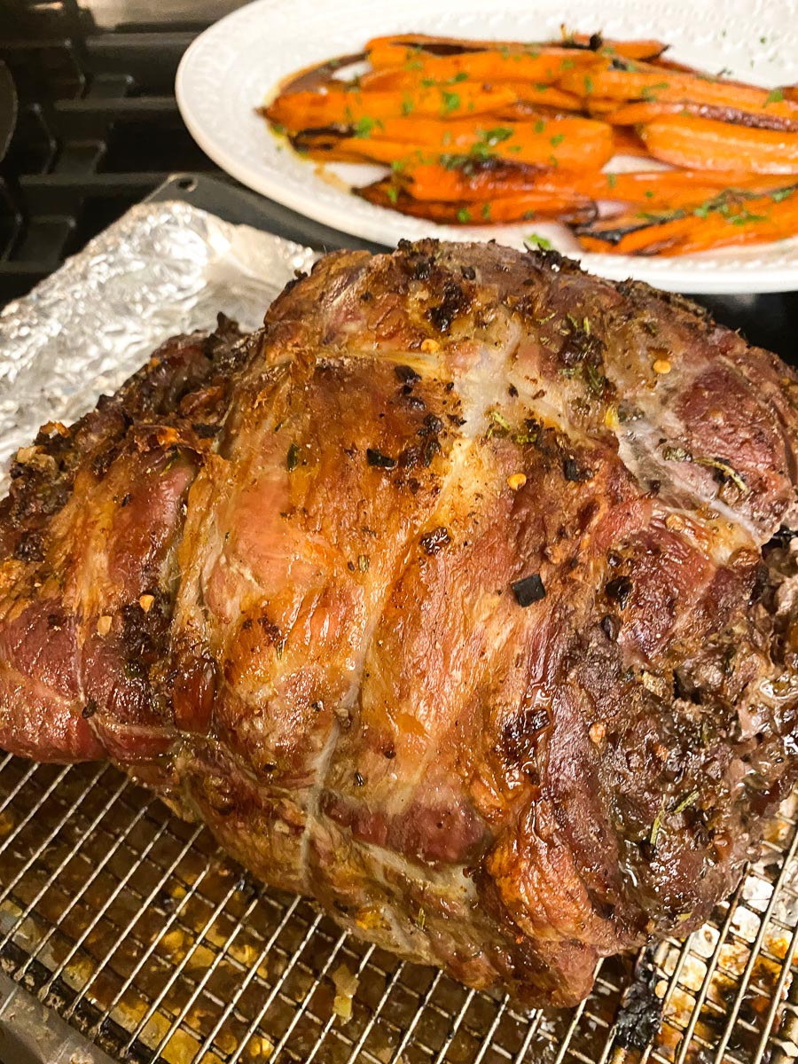 lamb roast, Butcher twine removed, resting