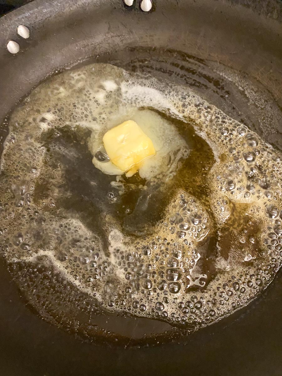 melting butter and honey in pan