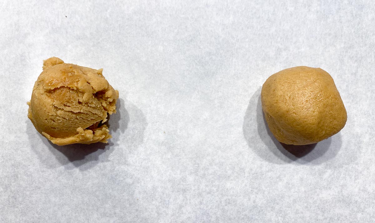 balls of peanut butter cookie dough on pan
