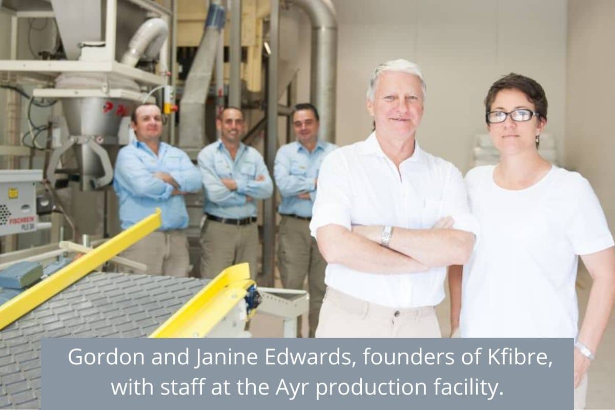  Gordon and Janine Edwards, founders of Kfibre, with staff at the Ayr production facility