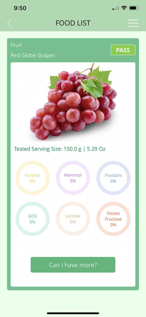 FODMAP Friendly screen of Red Grapes