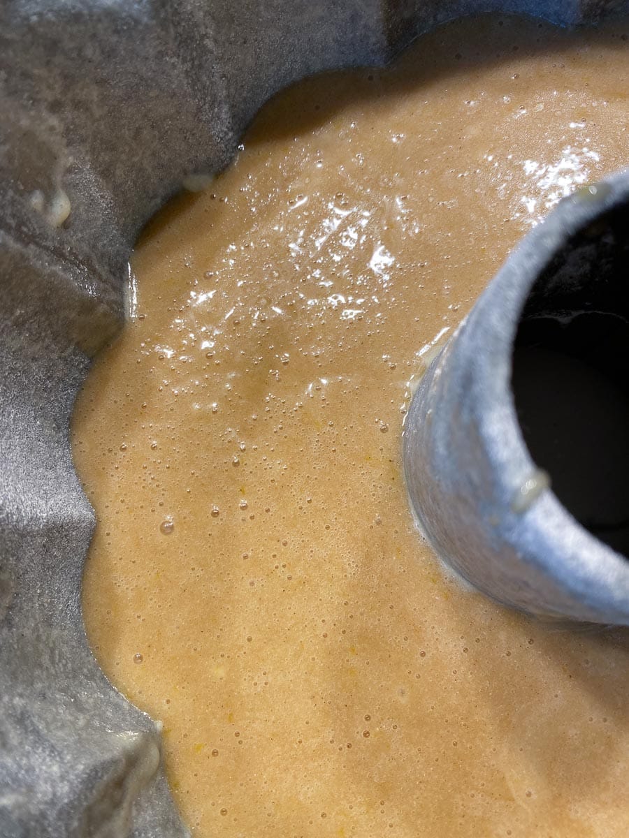 low FODMAP Honey Cake batter in pan