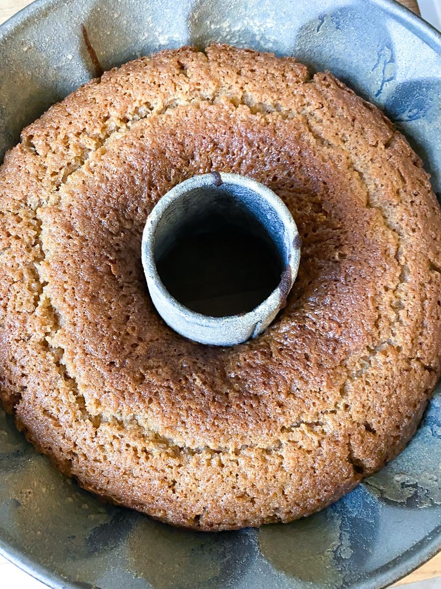 low FODMAP Honey Cake, baked and in pan