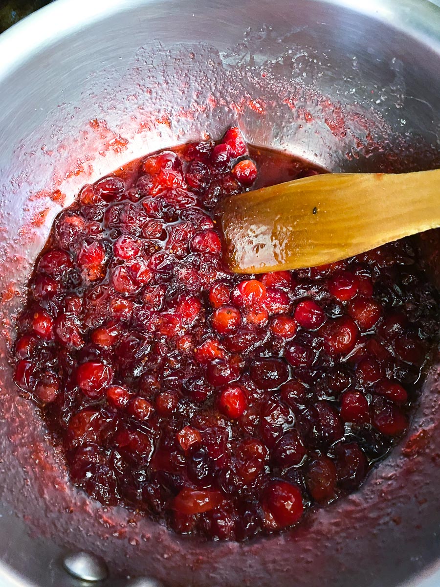 cranberry mixture cooked until jammy in pan