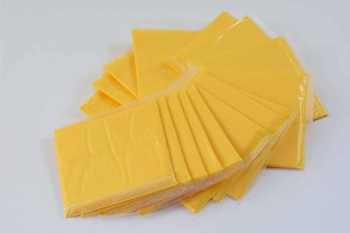 American cheese slices, wtapped and fanned out
