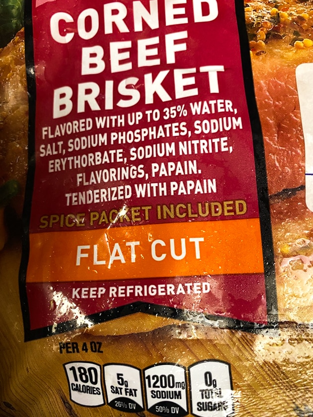 corned beef in package, showing label
