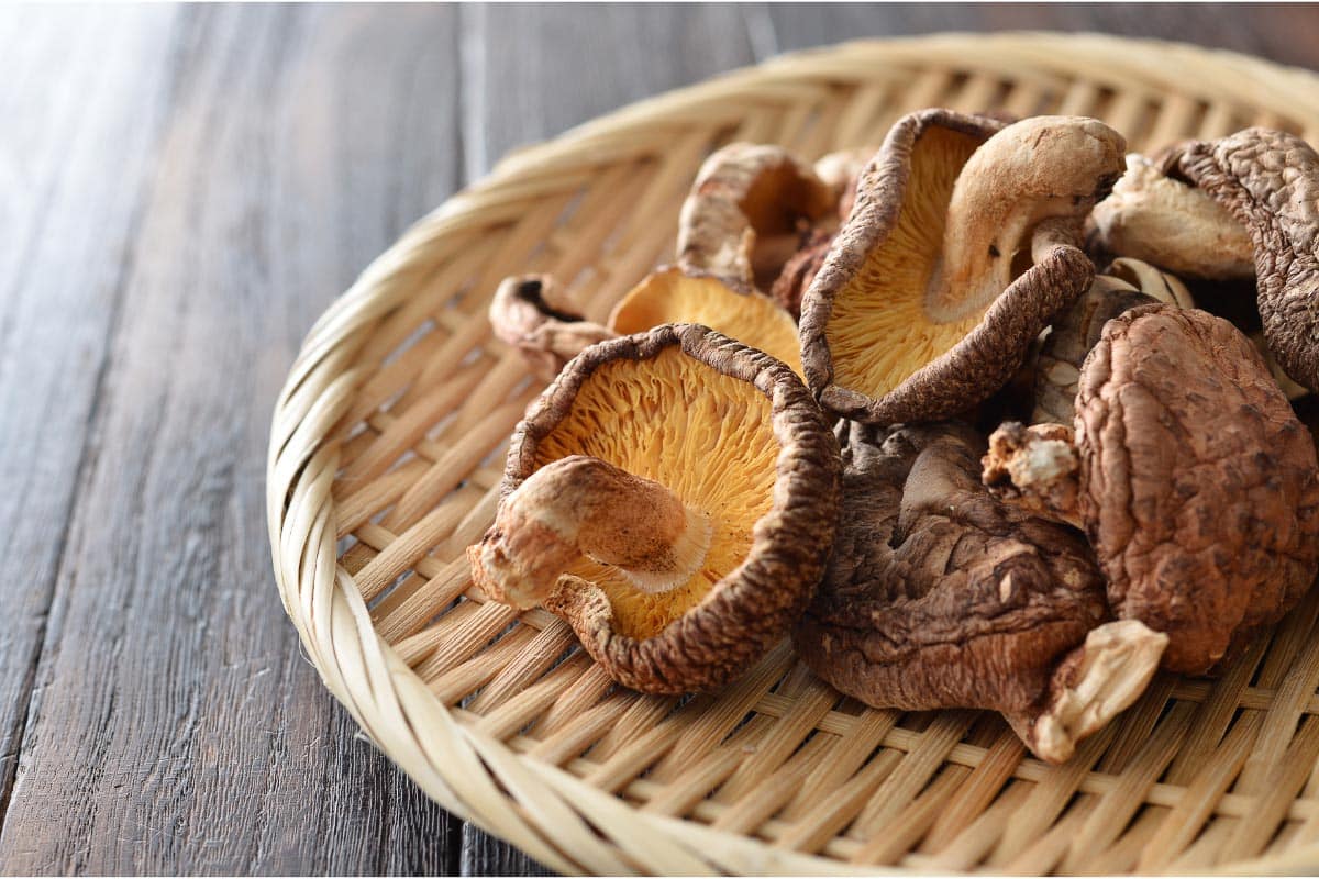dried mushrooms in basket
