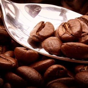 Coffee beans on spoon