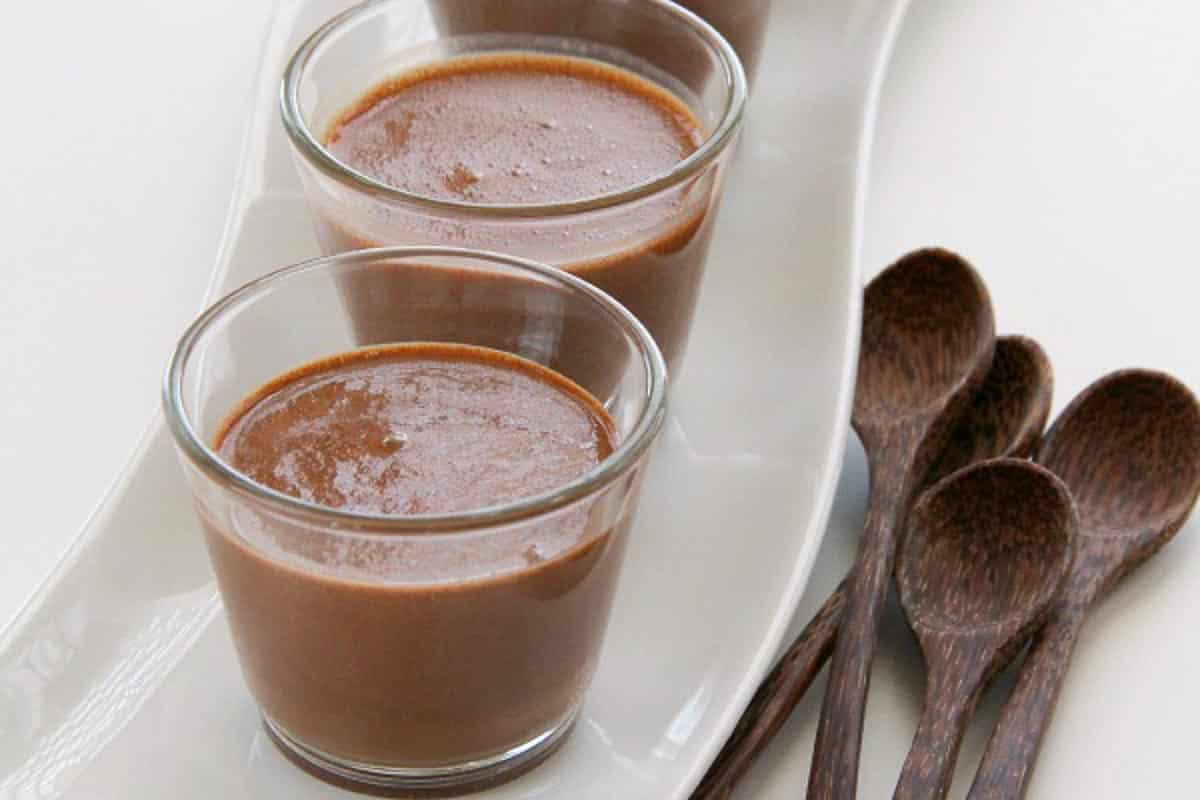milk chocolate mousse in glass cups