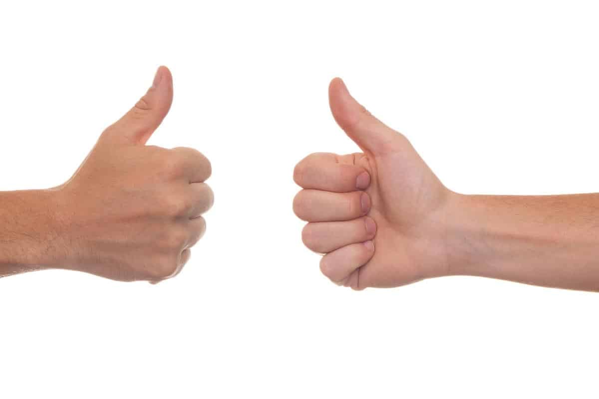 thumbs up; 2 hands.