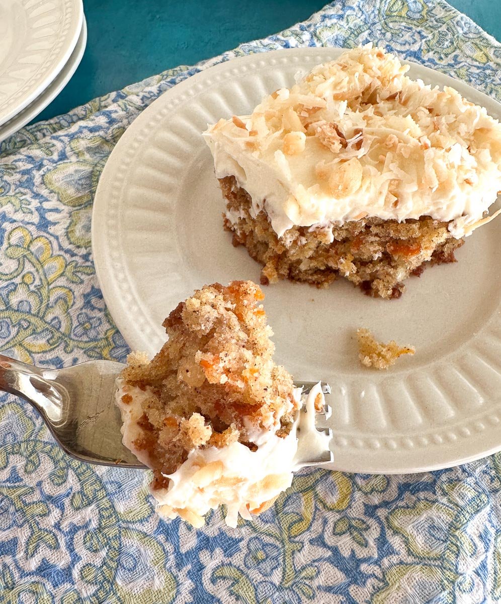 vertical image of low FODMAP Tropical Carrot Cake.