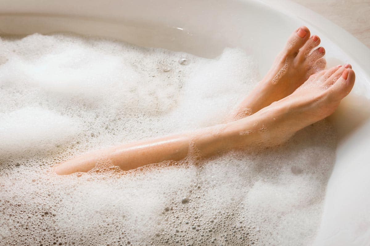 woman in bubble bath.