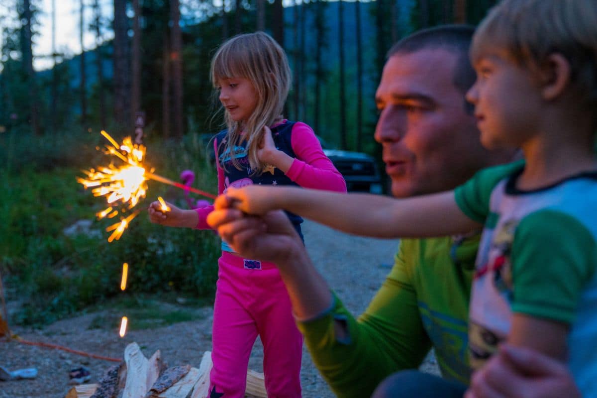 Family with sparkler.