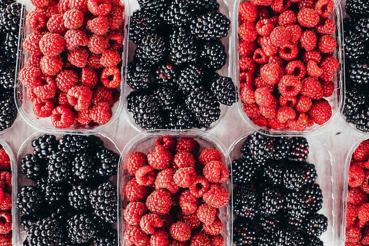 berries in oblong containers.