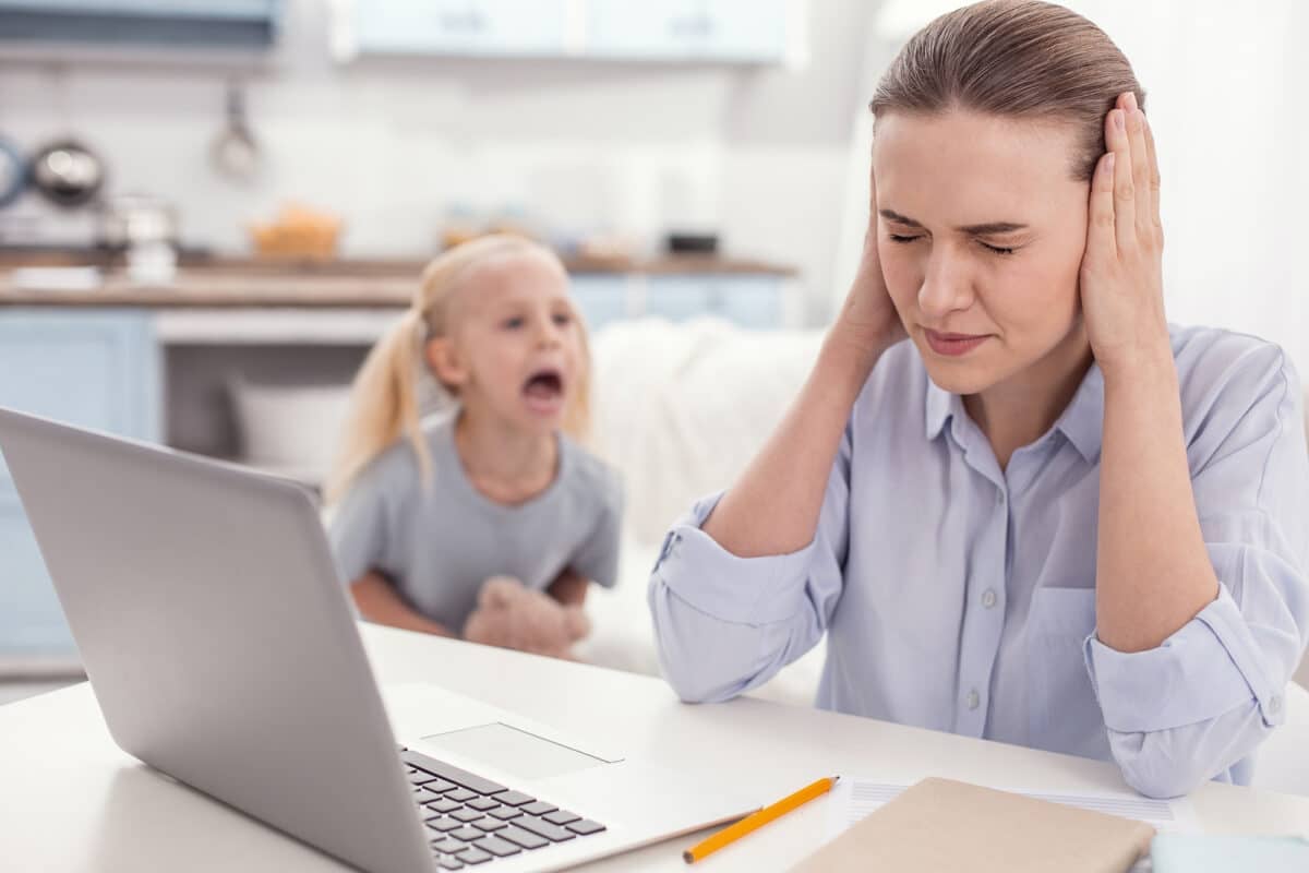 blonde kid yelling at Mom.