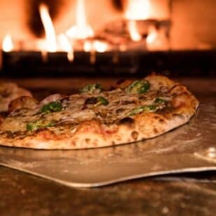 pizza on peel.