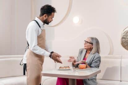 server talking with customer.