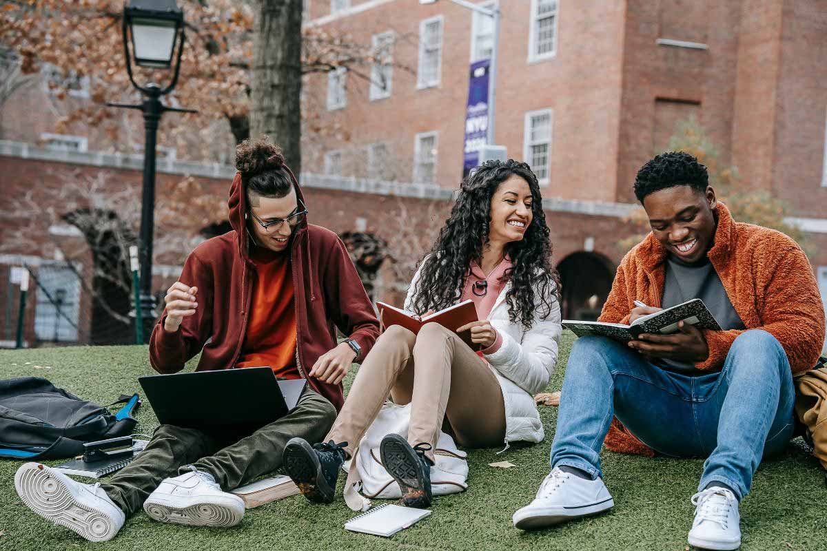 Students on grass.