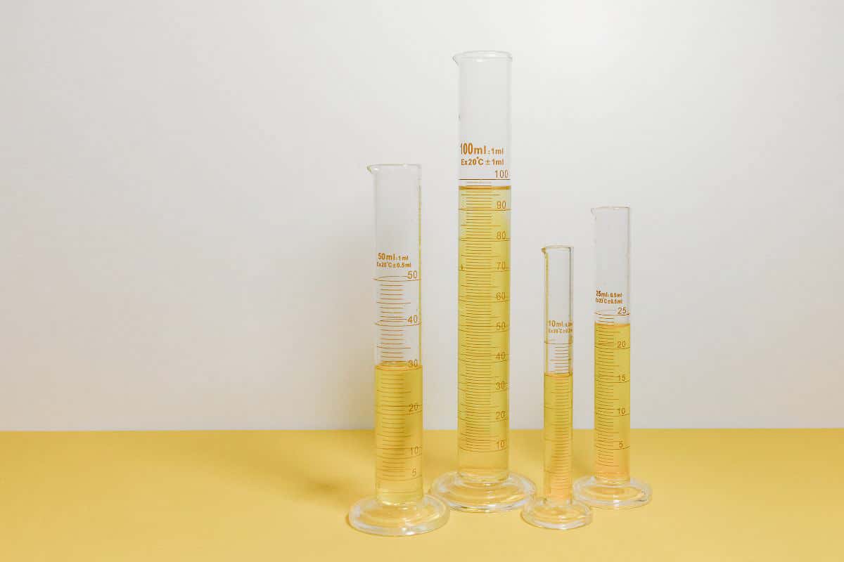 yellow liquid in vials.
