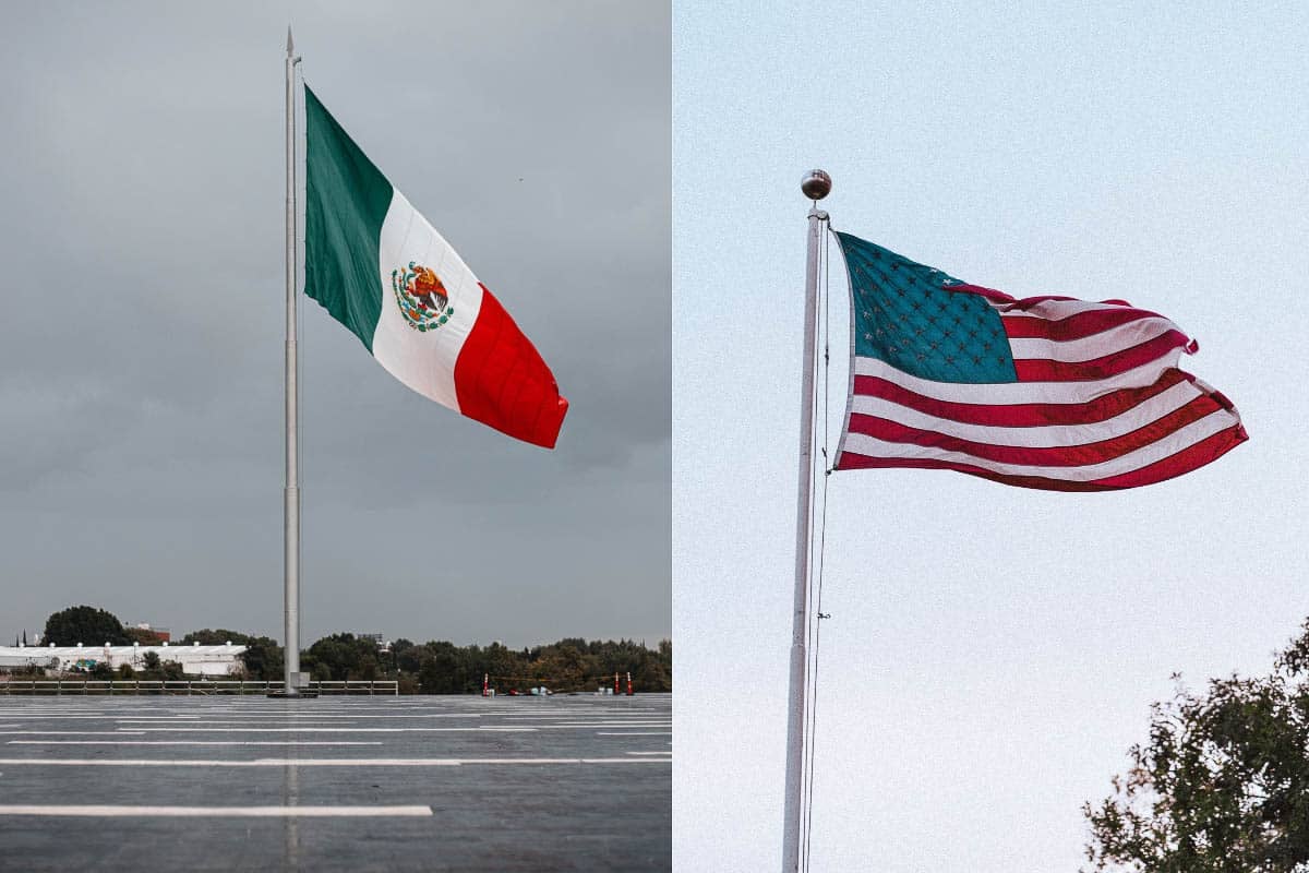 US and Mexico flags.