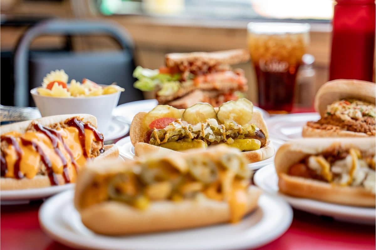 assorted fast food sandwiches.
