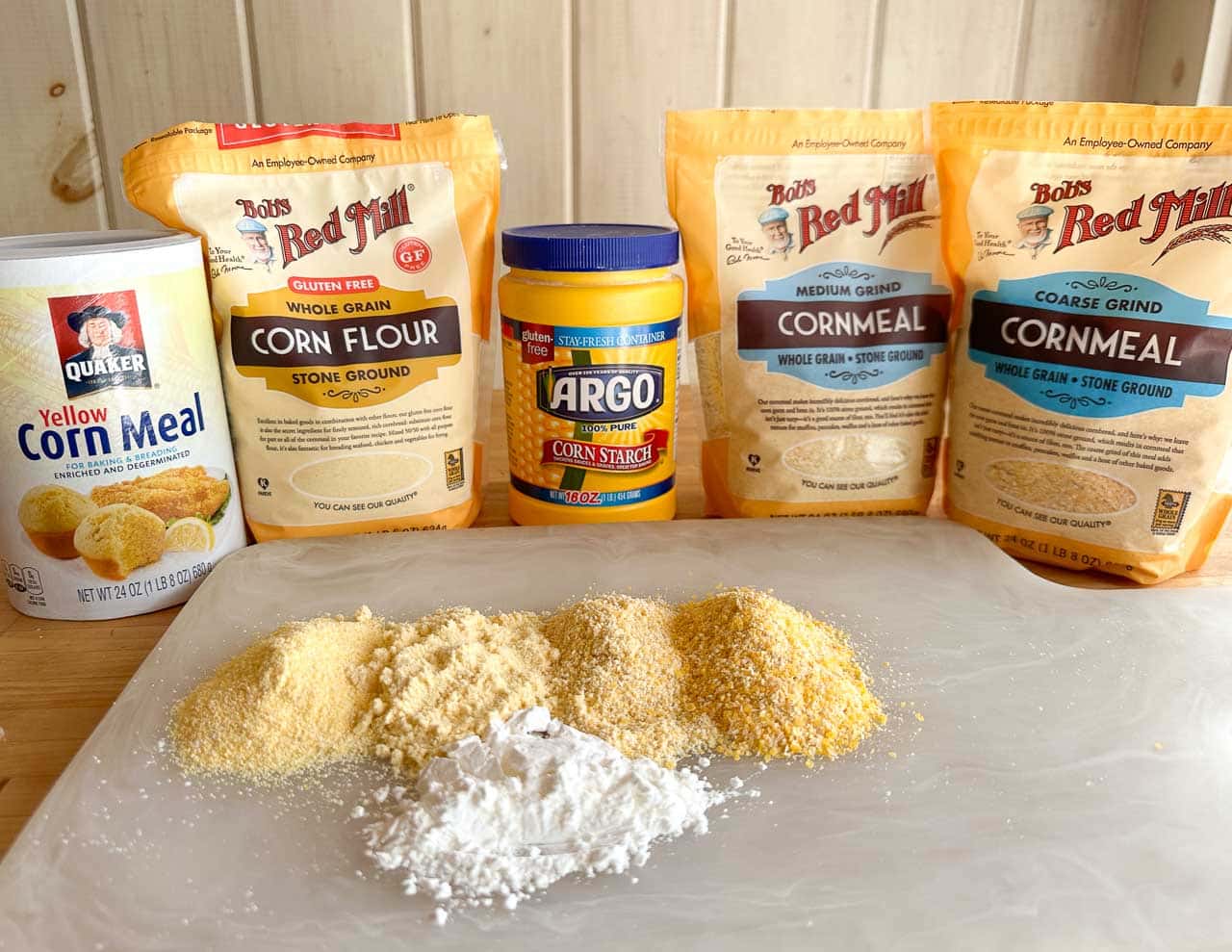 comparison of cornmeal in packaging and on counter