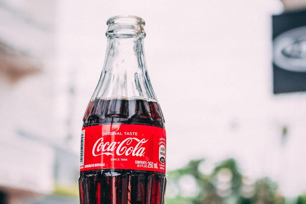 Glass bottle of coca cola.
