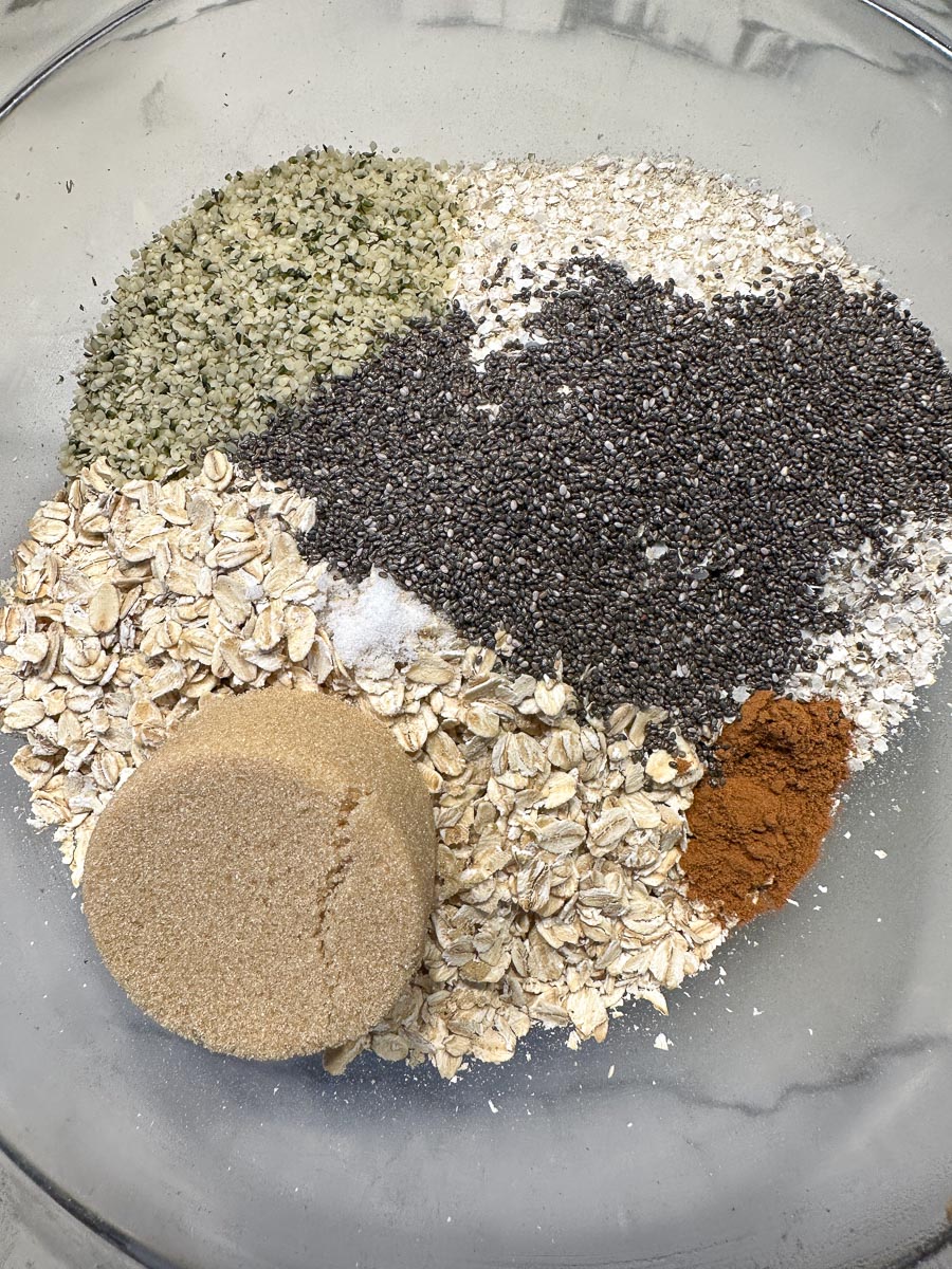 Ingredients for low FODMAP high protein Quinoa and oat granola.