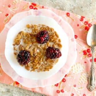 5-Ingredient Low FODMAP Maple Walnut Granola in bowl with blackberries