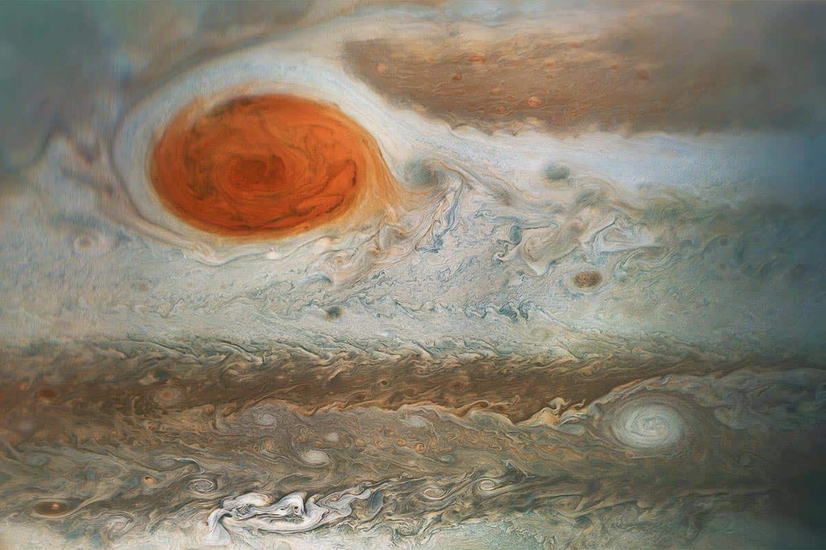 Planet Jupiter closeup of red spot.