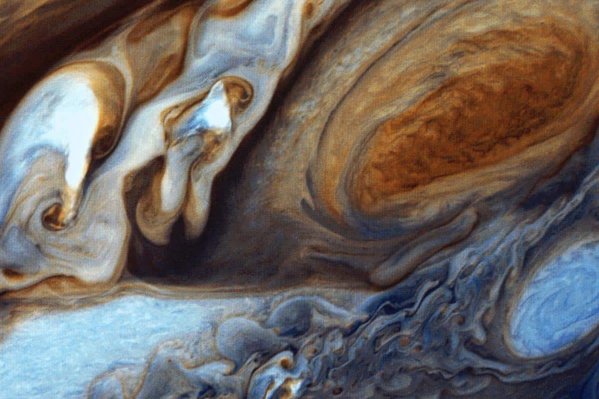 Planet Jupiter closeup of red spot.