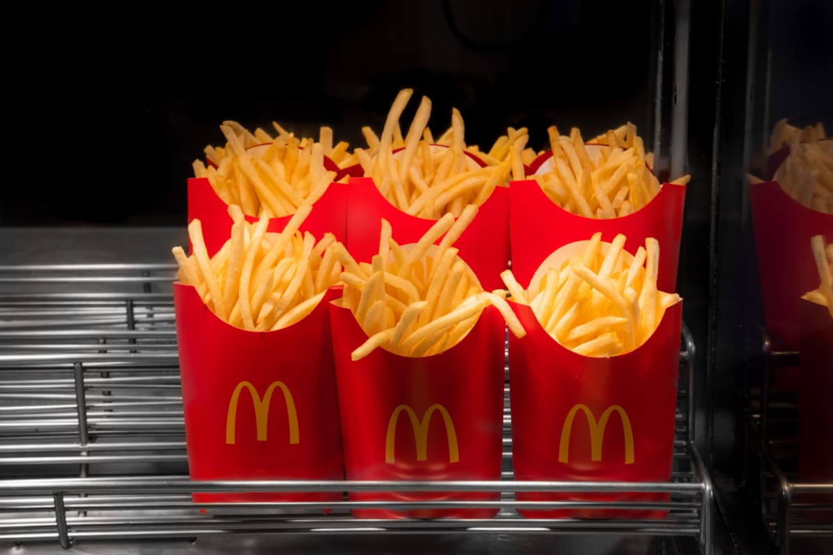 McDonald's French fries in the French fries box in McDonald's Restaurant