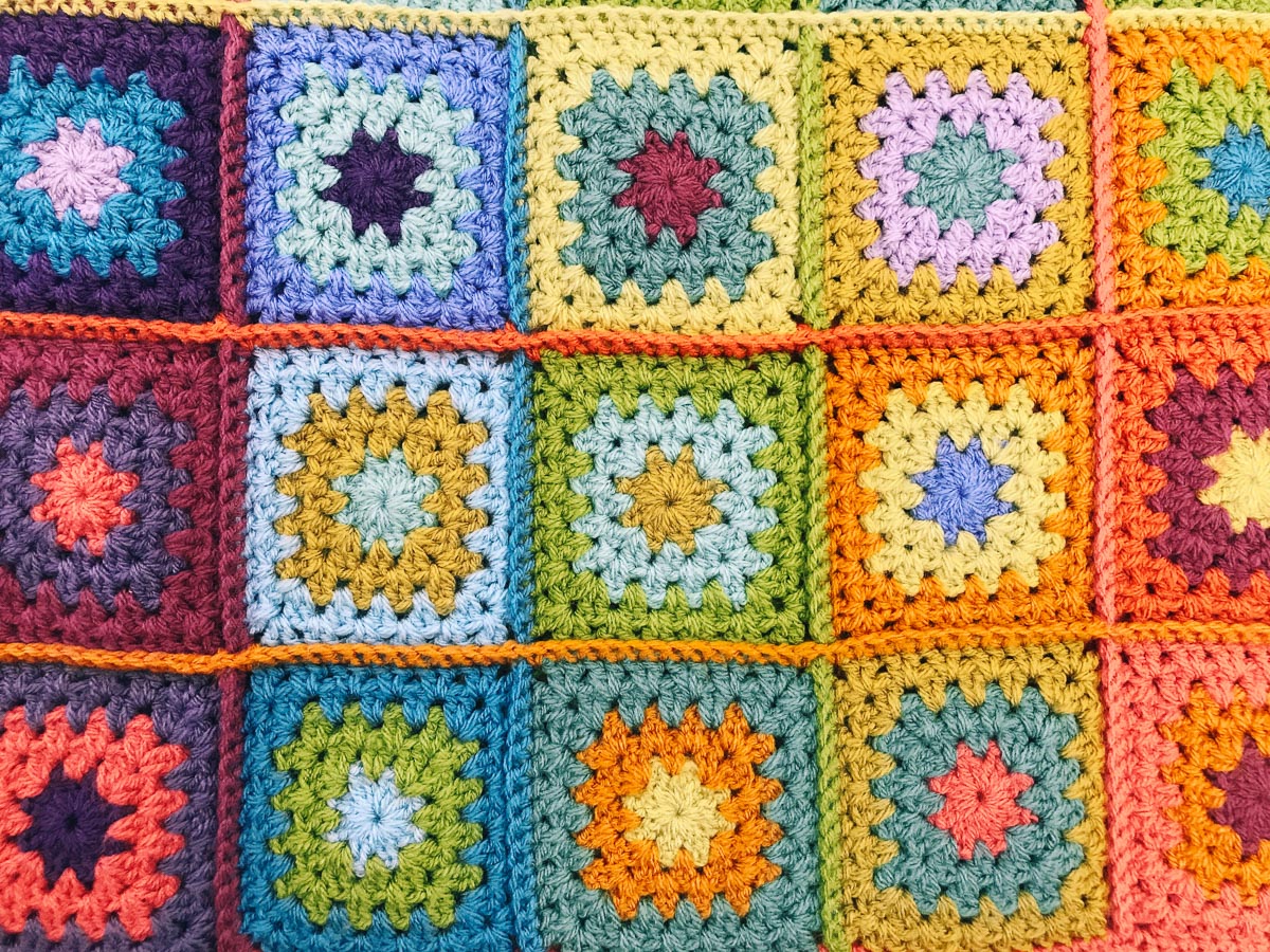 colorful crochet blanket.