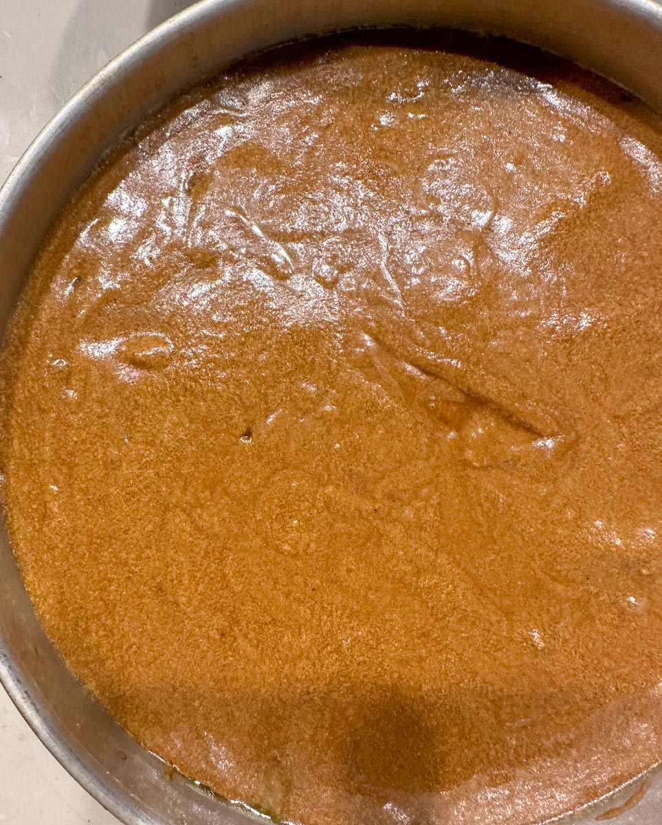 gingerbread batter in pan.