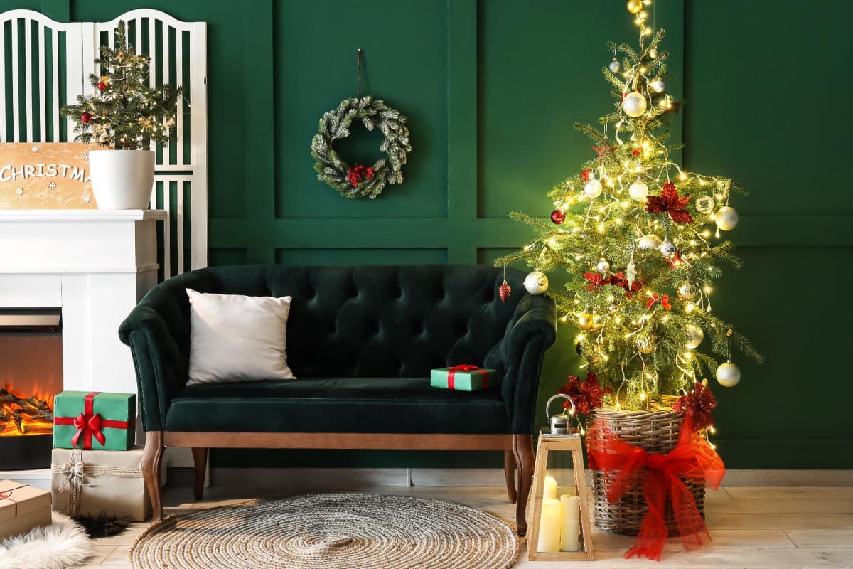 green Christmas decor. Shutterstock_2110362989.