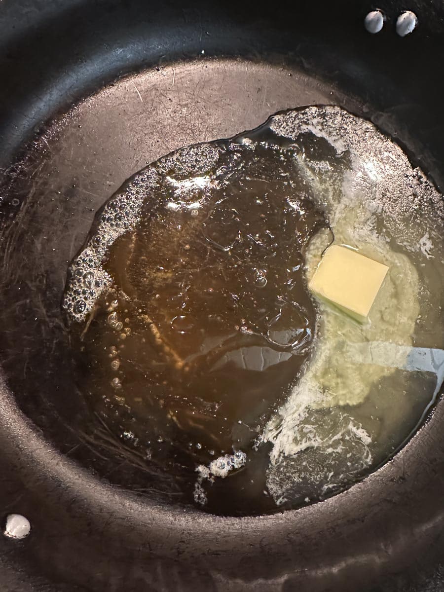 melting butter and honey in pan.