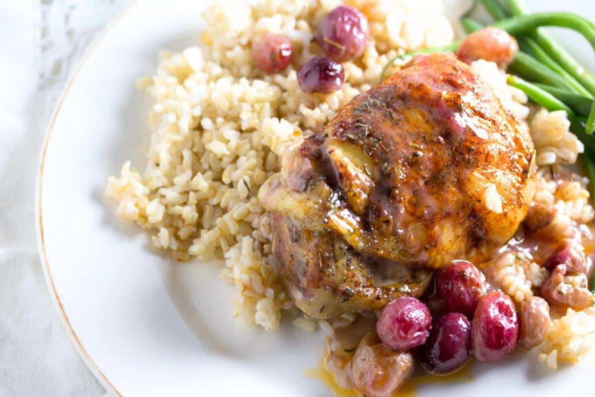 Low FODMAP Chicken Thighs with Smoked Paprika and Grapes.
