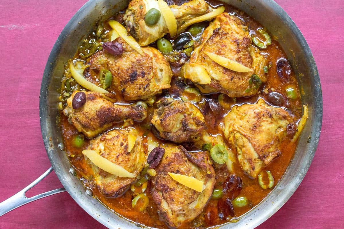 Low FODMAP Moroccan Chicken with Preserved lemons and Olives.