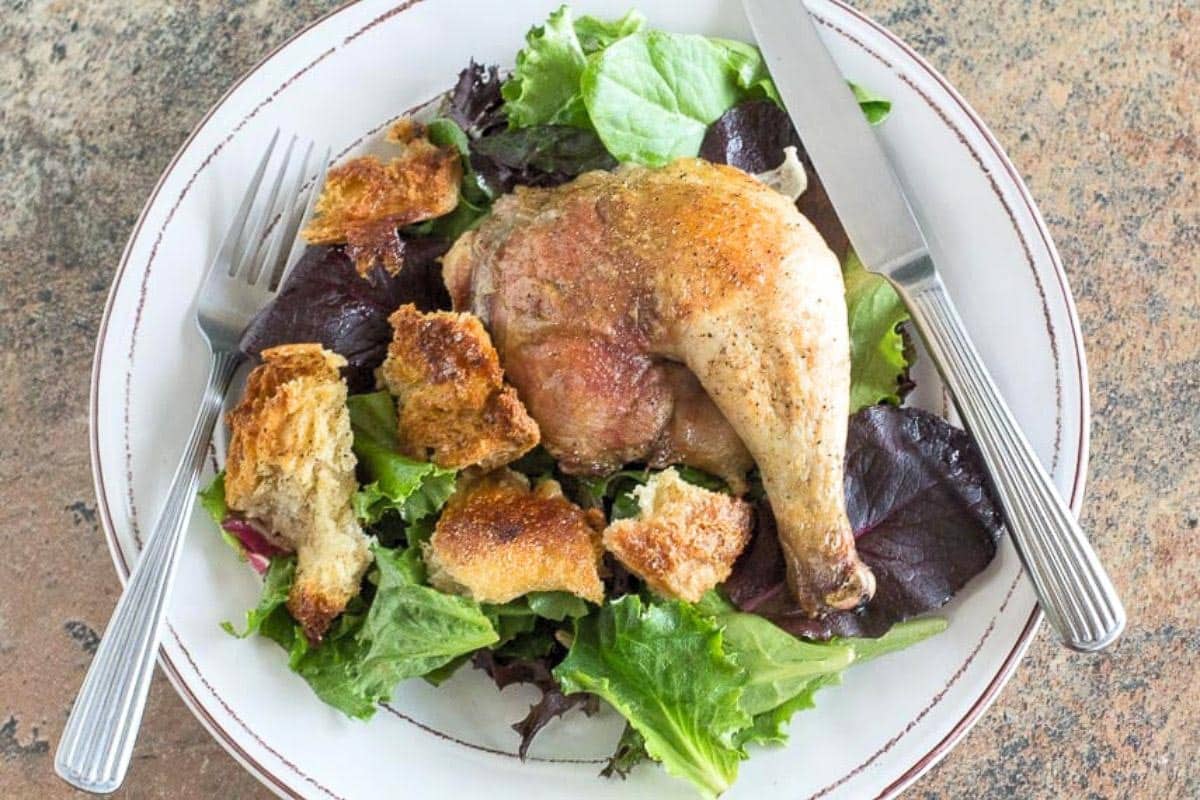Low FODMAP Spatchocked Chicken with Sourdough Croutons.