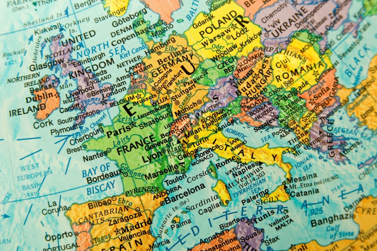 Close-up Europe on globe