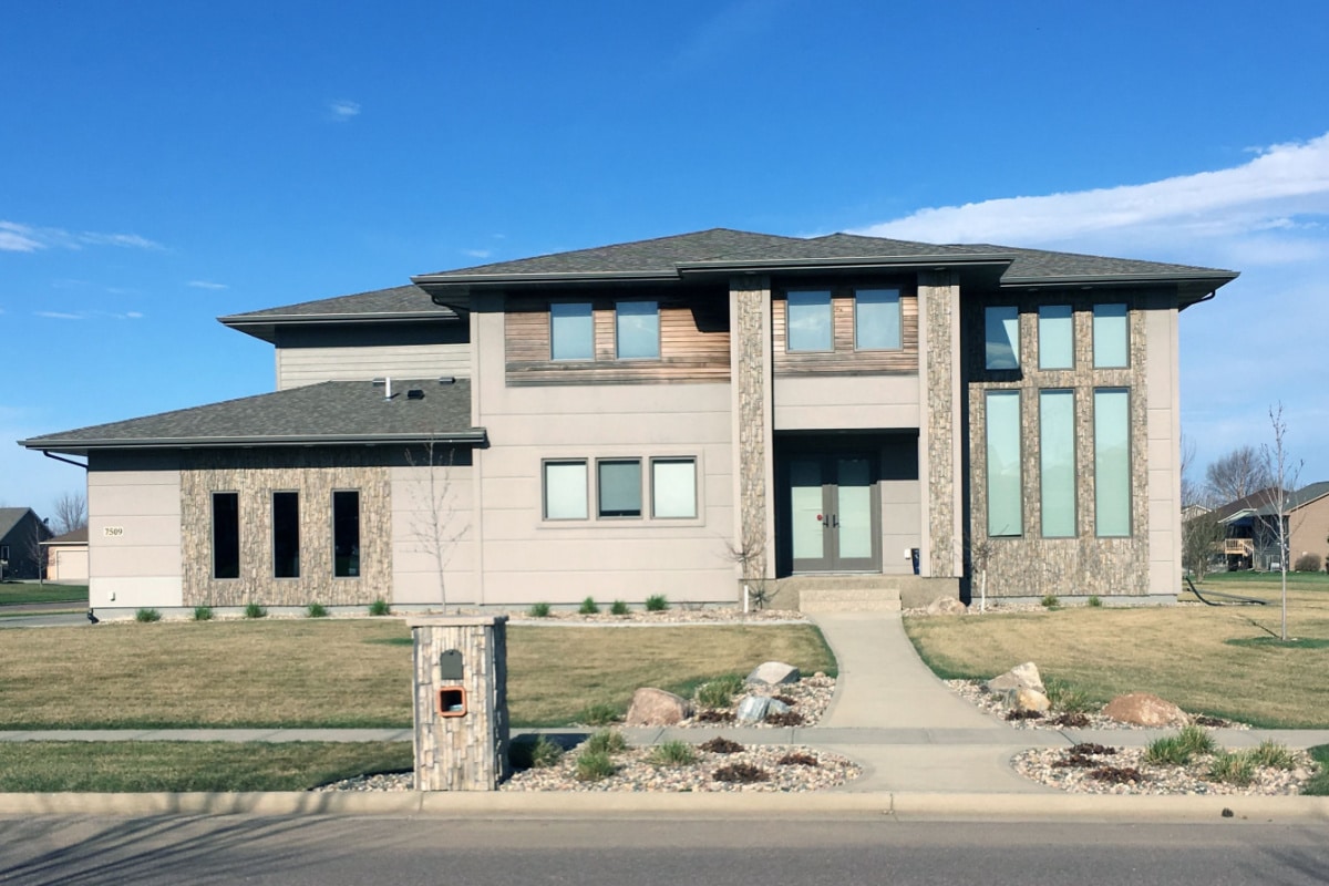 SIOUX FALLS, SOUTH DAKOTA UNITED STATES APRIL 21, 2019 - This is one of many modern homes built in the residential areas of southern Sioux Falls, South Dakota.