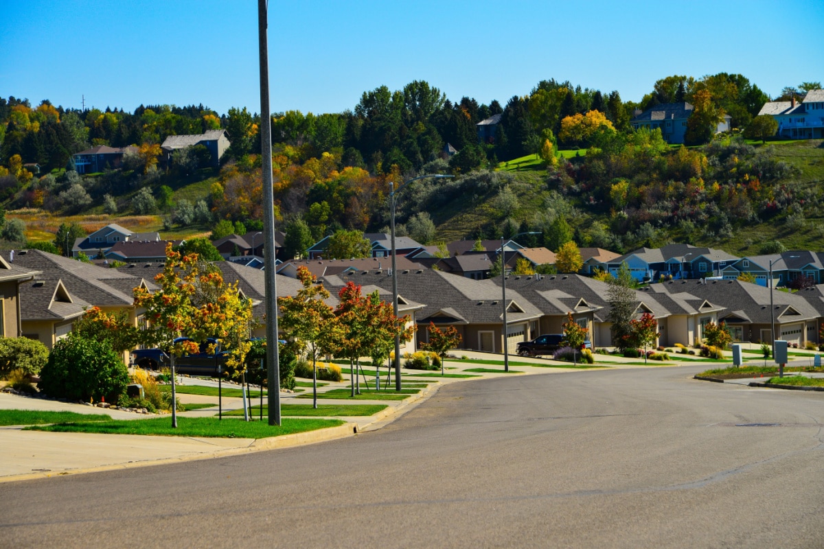 Modern homes line the streets of this comfortable neighborhood in growing Bismarck, North Dakota.