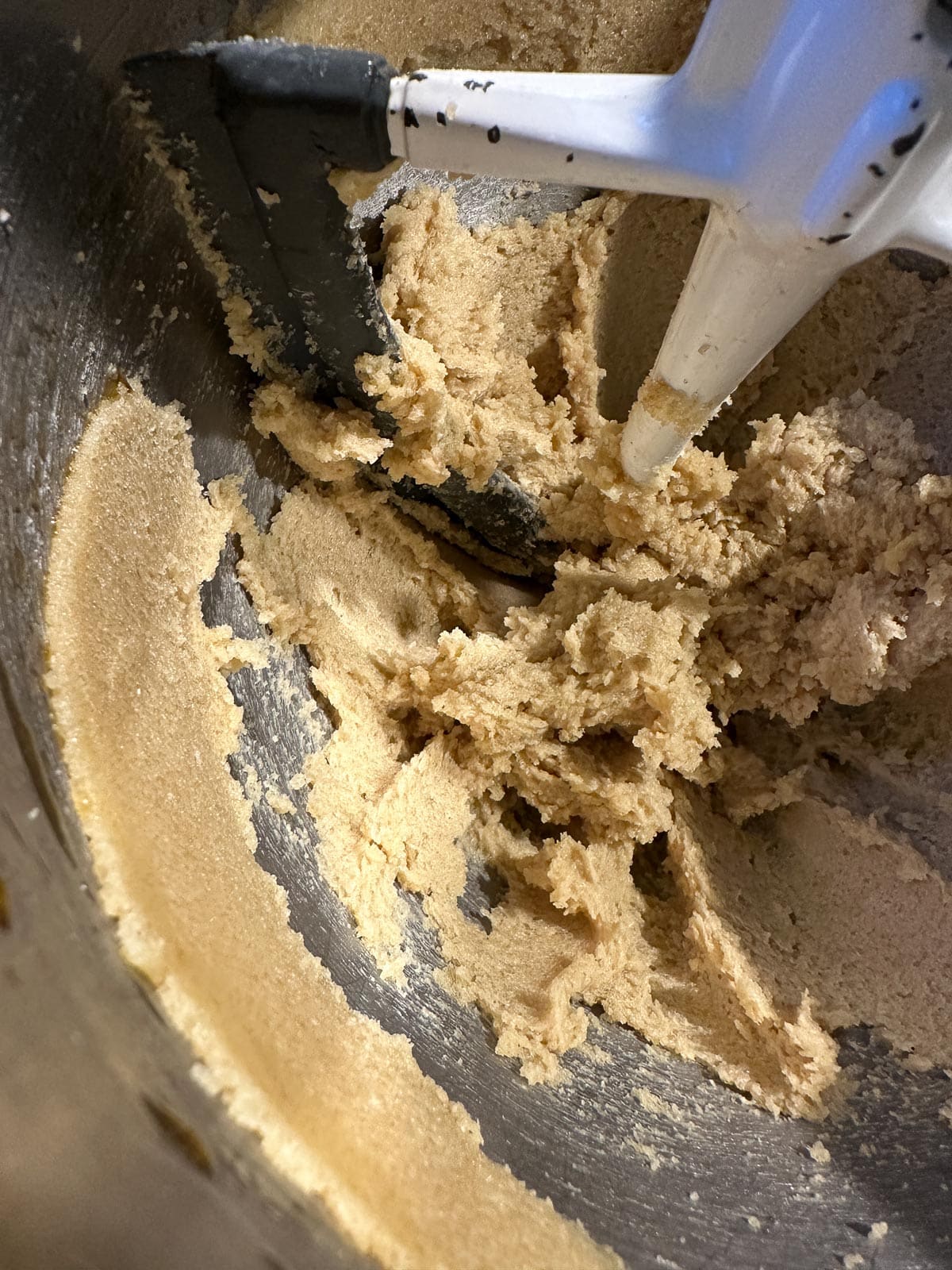 butter and sugar creamed in mixer bowl.