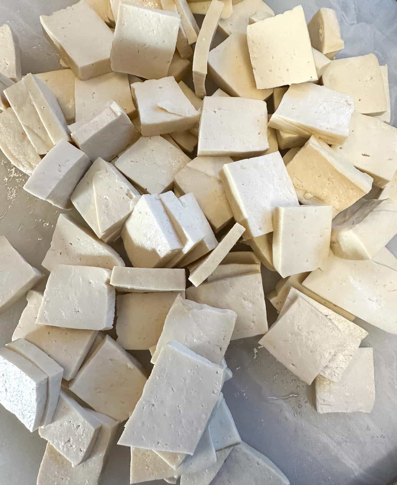 tofu cut into bite sized pieces.