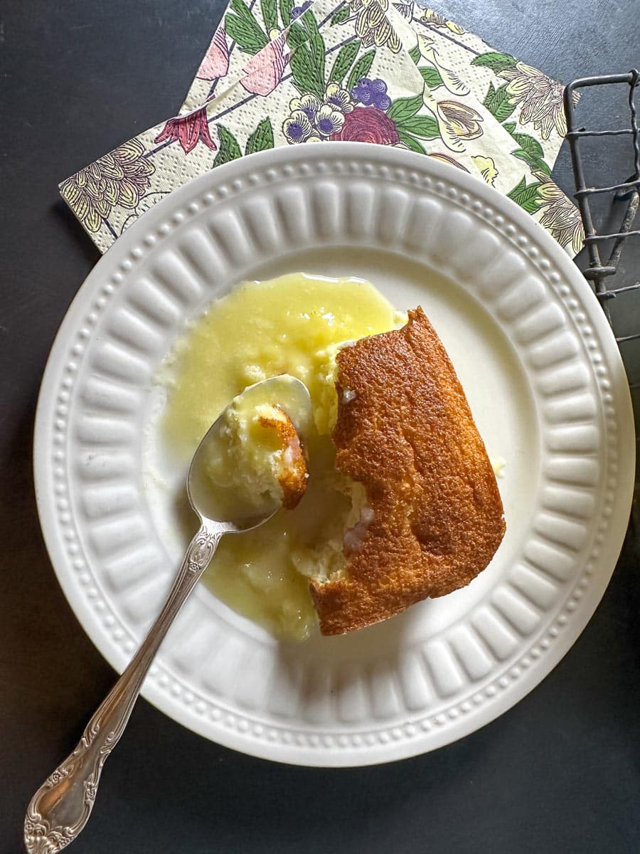 low FODMAP lemon pudding cake.