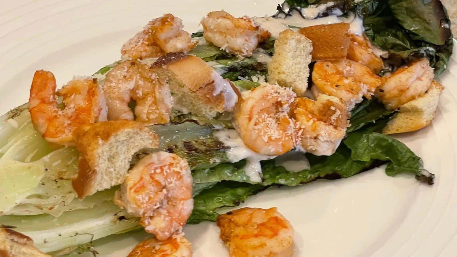 grilled Caesar salad with shrimp.