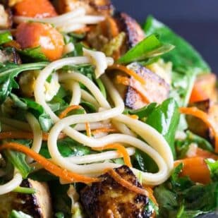 Asian-Tofu-Noodle-Papaya-Salad-on-gray-plate.