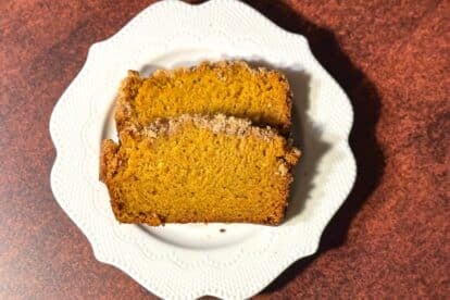 slices of Low FODMAP Browned Butter Streusel Butternut Squash Quick Bread.