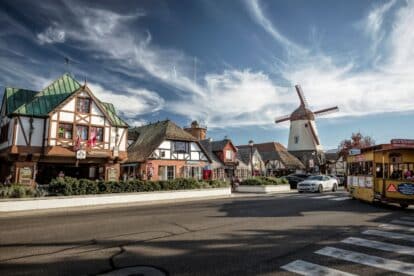Solvang, California / USA - November 23 2017: Store fronts at Alisal Road