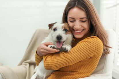 woman and dog.